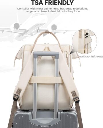 Сумка-рюкзак LOVEVOOK для жінок, велика, 17.3 дюйми, для ноутбука, роботи, подорожей, школи, університету, офісу, водовідштовхувальний, бежевий