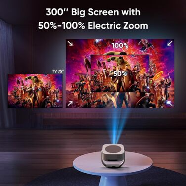 Міні-проектор Beamer 4K 1080P з Wi-Fi/BT, електронним фокусом/автоматичною корекцією трапецеїдальних спотворень, 50% зумом, 270° обертанням для домашнього кінотеатру/відпочинку на природі, сумісний з ноутбуком/смартфоном/мишею