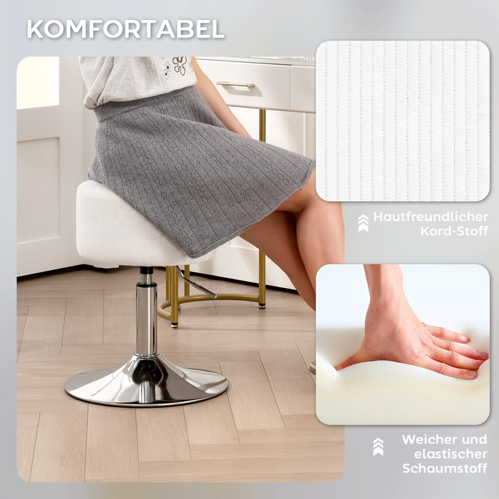 Барний стілець HOMCOM, оббитий стілець зі сталевим каркасом, з текстурою корду, регульована висота кухонного стільця з підніжкою, поворотний на 360° барний стілець для кухні, вітальні, їдальні Білий | Aosom