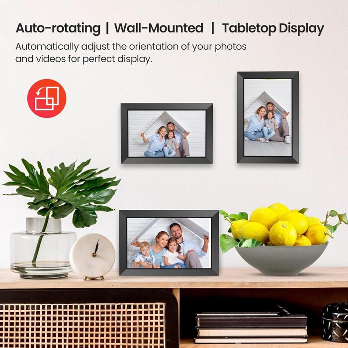 FRAMEO Цифровий фотоальбом 10.1 дюйма з Wi-Fi, IPS сенсорний екран, 32GB пам'яті, автоповорот, чорний