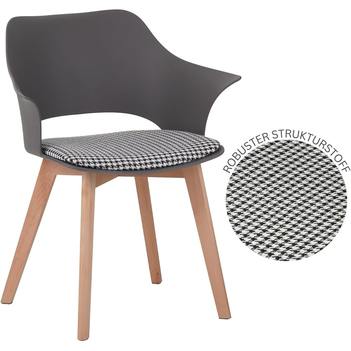 Набір з 4 стільців Albatros для їдальні Aalborg, білий - з масивних букових ніжок, скандинавський ретро-дизайн, зручний стільчик-чаша. Елегантний кухонний стілець, стілець для їдальні до столу білий (сірий)