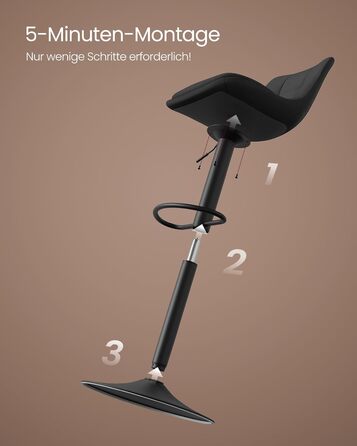 Барні стільці VASAGLE 2 шт. регульовані по висоті, обертаються, зі спинкою та підставкою для ніг, для кухні, їдальні, бару, сталь, LJB195G02 (Чорний, Велюр)