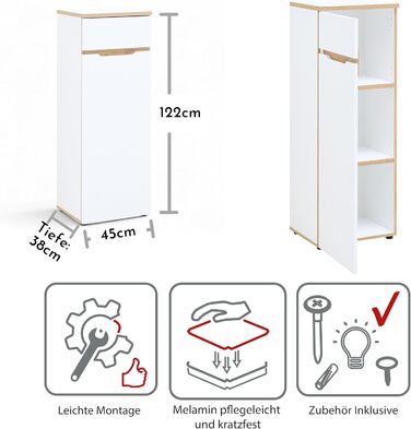 Роликовий контейнер Stella Trading Memphis для офісу, білий / Artisan Eiche, 45 x 66 x 55 см
