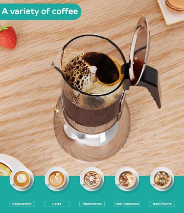 Кавоварка Espresso Gator для плити, мока-каструля з прозорого скла та нержавіючої сталі - кава по-італійськи, 9 чашок (450 мл), нержавіюча сталь