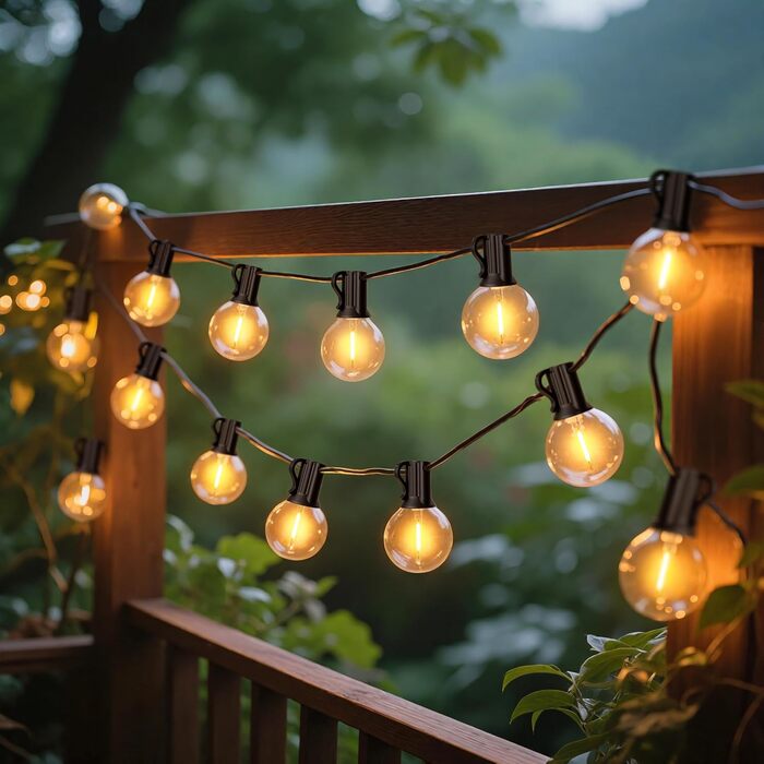 Світлодіодна гірлянда сонячна на 10 метрів, 16+1 лампочки G40, димування, 3 режими, пульт дистанційного керування, вологостійка, тепле біле світло, для саду, балкона, декору вечірок