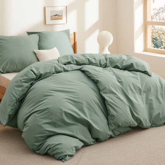 BEDSURE Комплект постільної білизни 135x200, бавовна, 4 частини - зелений колір, комплект з 2 наволочок 80x80 см, Oeko-TEX, застібка на блискавку