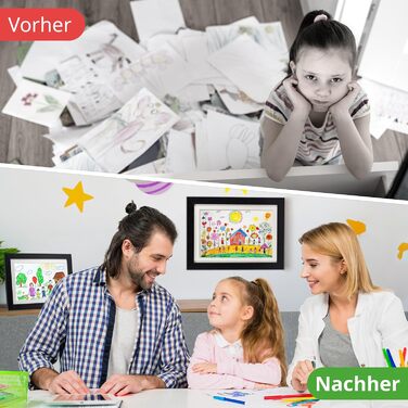 Рамка для дитячих малюнків KIYARI A4, 2 шт., білий, розкладний, з фронтальним доступом, для 150 малюнків, міцне дерево, безпечне скло, для творчості, дитячої кімнати та школи