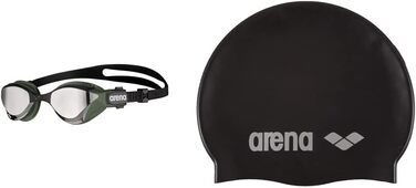 Окуляри ARENA Unisex Cobra Tri Swipe Mr (1 упаковка) Срібно-армійський набір одного розміру з шапочкою для плавання унісекс