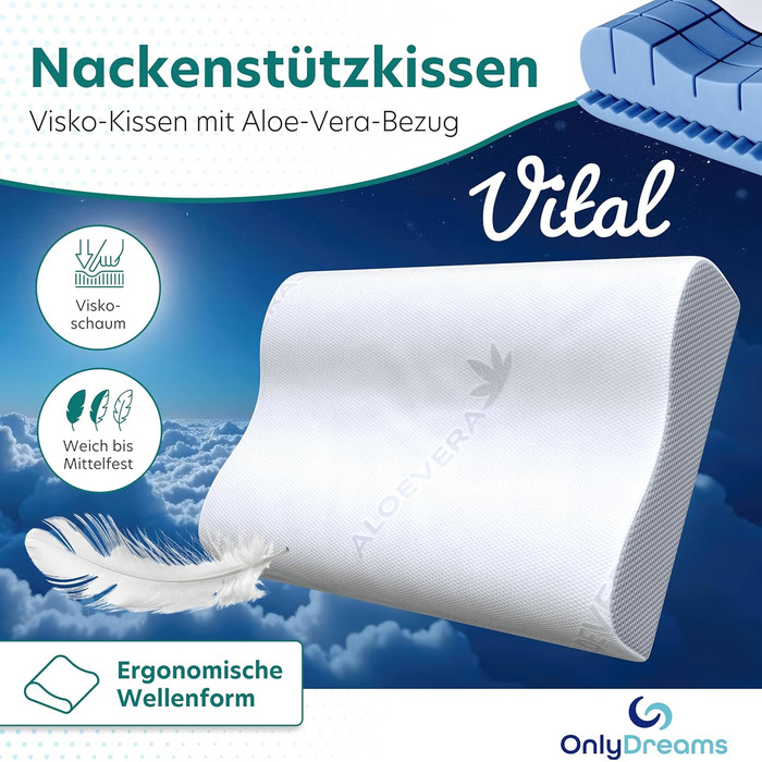 Ортопедична подушка для шиї OnlyDreams з гелевим шаром | Регульована висота та жорсткість | Чохол з алое вера | Підходить для всіх положень сну - Oeko-Tex