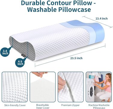 Подушка для шиї з Memory Foam для зняття болю, ортопедична подушка для сну, для сну на боці, спині, животі, біла & сіра