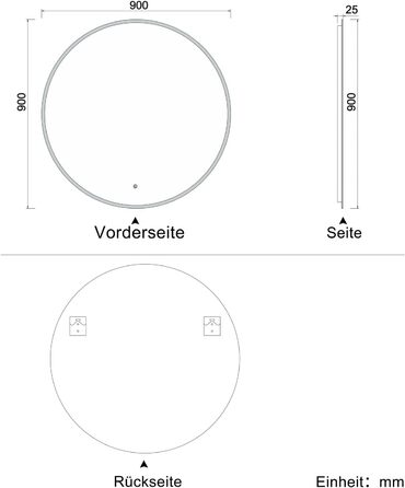 Дзеркало для ванної кімнати Aica LED кругле 50 см, холодний/нейтральний/теплий білий, з регулюванням яскравості, функція пам'яті, сенсорне керування, запобігання запотіванню, з автовимкненням (90x90 см)