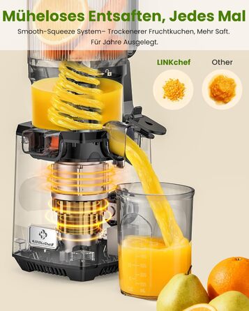 LINKChef Slow Juicer: повільний соковичавник для овочів та фруктів, 1.8 л, з функцією реверсу, BPA Free