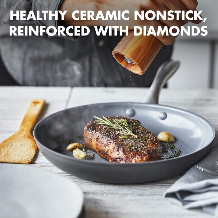 GreenPan Lima сковорода з антипригарним покриттям Lima Hartelox, 28 см, кераміка, без PFOA/PFAS, для плити та гриля, з кришкою, сірий колір