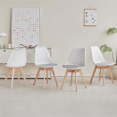 Стільці для їдальні в скандинавському стилі, ретро-дизайн, м'які, для кухні/офісу, з масивних букових ніжок (набір 6 шт., білий)