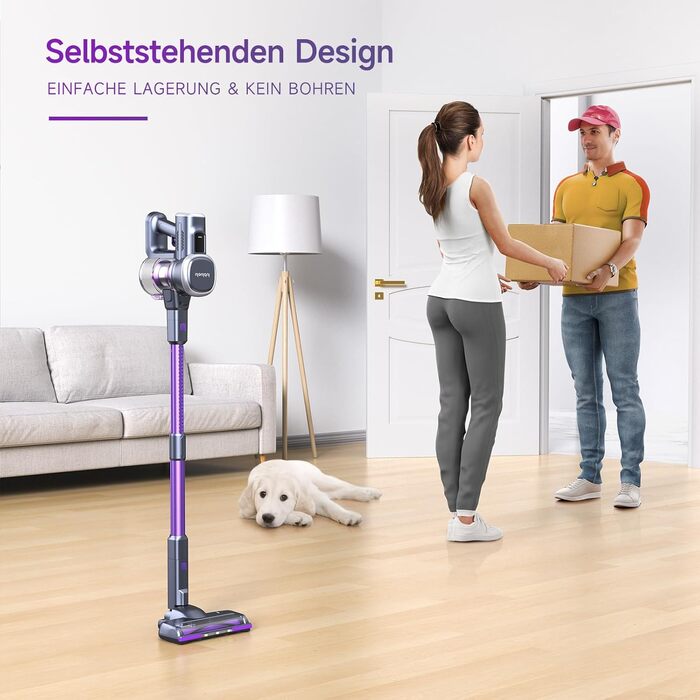 Бездротовий пилосос Lubluelu 27000Pa з акумулятором, 220W, час роботи 50 хв, 2 насадки та 2 фільтри для твердих поверхонь, фіолетовий