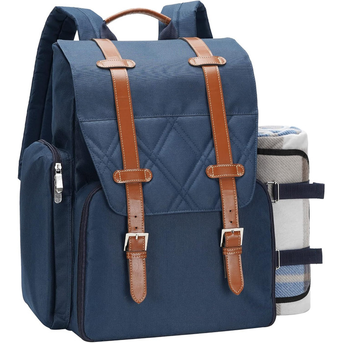 Набір для пікніка на 4 особи з великою ізольованою сумкою-холодильником, набір для пікніка з мішком для вина, водонепроникний плед та набір столових приборів. Ідеально для кемпінгу, подарунок на весілля, блакитний колір