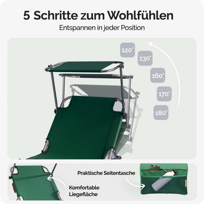 Шезлонг Ibiza Green 190x59x29см Alu Sun Canopy