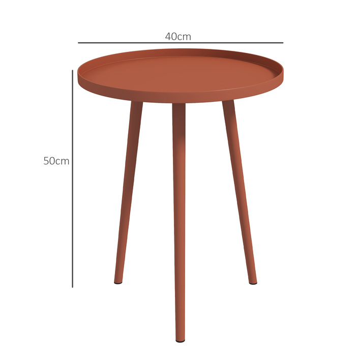 Outsunny Side Table Garden, Атмосферостійкий садовий стіл з піднятим краєм, Сталевий балконний стіл, Круглий журнальний столик 20 кг з навантаженням, Ø40x50H см, Диванний столик для відкритого внутрішнього балкона Тераса Red