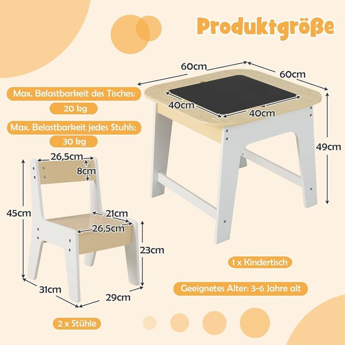Дитячий стіл Dreamade з 2 стільцями: комплект меблів для дитячої кімнати, стіл з двосторонньою поверхнею та місцем для зберігання, для дітей від 3 років