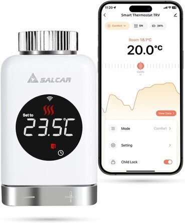 Розумний термостат для радіатора SALCAR TRV801W WiFi LCD, сумісний з Alexa та Google Home, Tuya Smart, без шлюзу