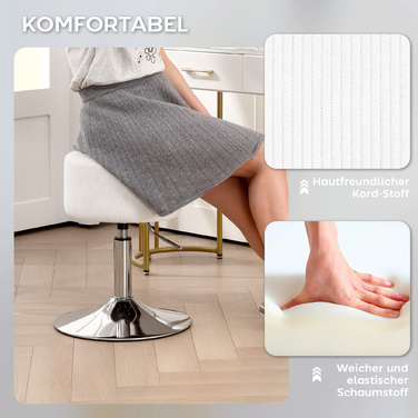 Барний стілець HOMCOM, оббитий стілець зі сталевим каркасом, з текстурою корду, регульована висота кухонного стільця з підніжкою, поворотний на 360° барний стілець для кухні, вітальні, їдальні Білий | Aosom