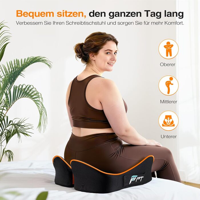 Ергономічна подушка для сидіння з Memory Foam для офісного крісла та авто, подушка для офісу, авто та дому, знімний чохол, протиковзаюча поверхня, розмір M (60–85 кг) (L-Extra Fest (110–140 кг))