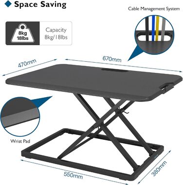 Стіл-трансформер BONTEC: регульована висота, платформа 67x47 см, до 8 кг