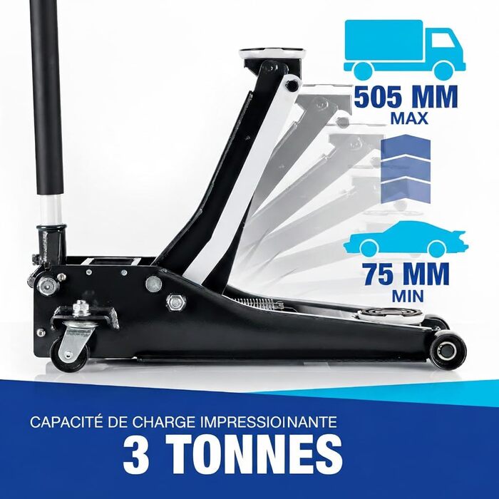 Гідравлічний домкрат NTG 3T з низьким профілем, сертифікований TÜV, для легкових авто та SUV (чорний)