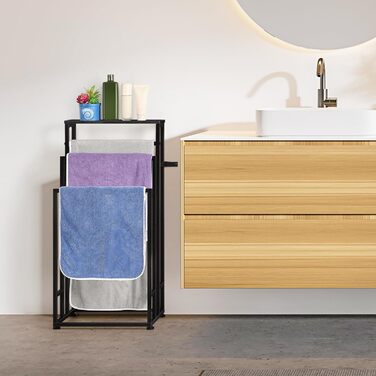 Підставка для рушників Smusei, чорна вінтажна, 3-ярусна, з полицею з дерева, 40x30x82 см