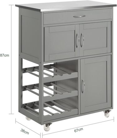 Кухонний візок SoBuy FKW45-SCH з полицями для пляшок, ящиком, візком, BHT приблизно 67x87x38см (світло-сірий)