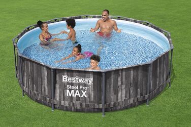 Каркасний басейн Bestway Steel Pro MAX Повний комплект з фільтруючим насосом Ø Wood Look (морений дуб), круглий (366 x 100 см без аксесуарів, одинарний)