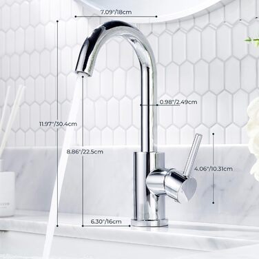 Змішувач для ванної кімнати FORIOUS Hoch 360° з нержавіючої сталі, з підйомним виливом, для кухні/ванної кімнати, з підключенням до гарячої/холодної води, монтаж простий, висота виливу 175 мм, полірована сталь