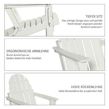 Садове крісло Outsunny Adirondack складне 75x87x93см, біле садове крісло для балкона та садових меблів
