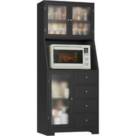 Кухонна шафа HOCSOK 163 см з робочою поверхнею, буфет, шафа для зберігання продуктів, 3 двері та 4 шухляди, висока шафа для кухні, вітальні, їдальні, бару, білий (чорний)