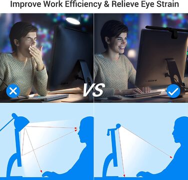 LED лампа для монітора Quntis 52 см з сенсорним керуванням, регулюванням яскравості та температури кольору, захистом від синього світла