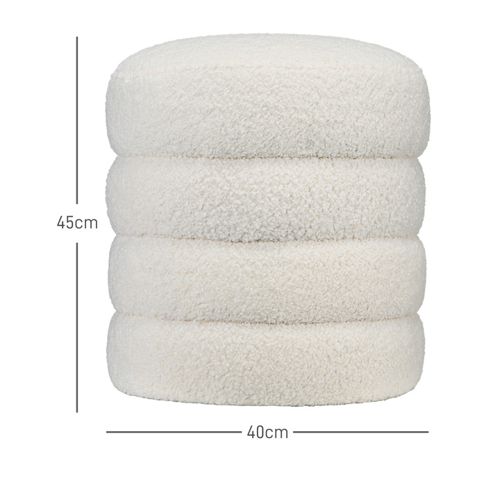 HOMCOM Ottoman Footstool Кругла тумба для ніг з подушкою сидіння для вітальні Спальні Кремовий білий Ø40 x 45 см