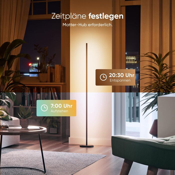 Наноліф Matter Розумна Підлогова Лампа RGB IC LED Диммер, Синхронізація з Музикою, Градієнтні Сцени, 1700lm, Управління через Додаток та Голосові Помічники (Alexa, Apple), Декор для Спальні та Геймінгу (Чорна)