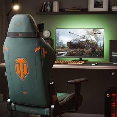 Ігровий крісло Diablo X-One 2.0 для World of Tanks з регульованими підлокітниками та ергономічним дизайном, подушки для шиї та попереку