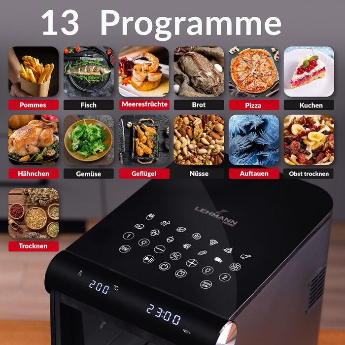 Фритюрниця повітряна LEHMANN XXL з 2 камерами, 11л, 13 програм, дисплей, антипригарне покриття, для великої сім'ї