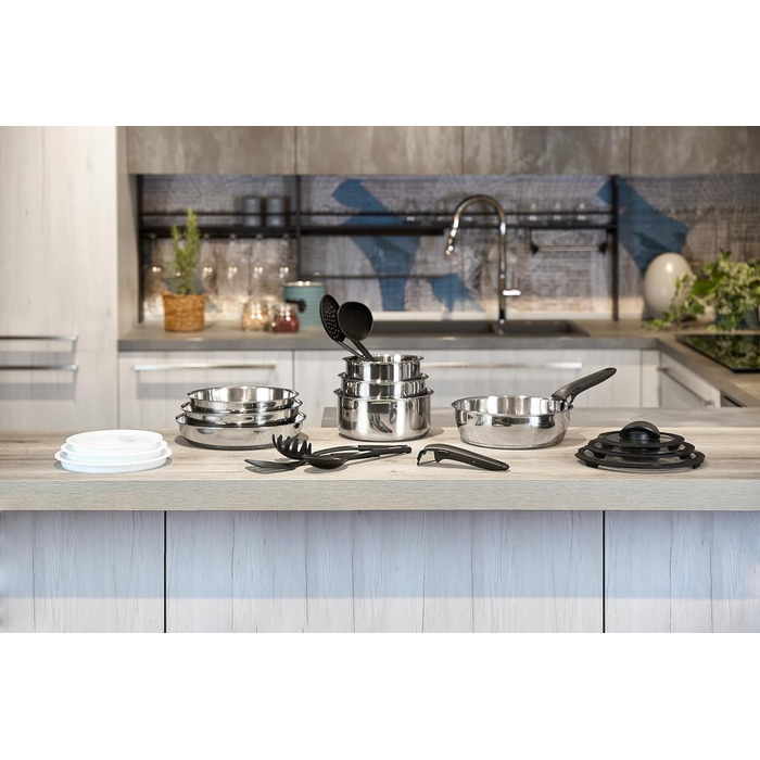 Набір каструль та сковорідок Lagostina Ingenio INOX з нержавіючої сталі 18/10, сірий, 20 предметів