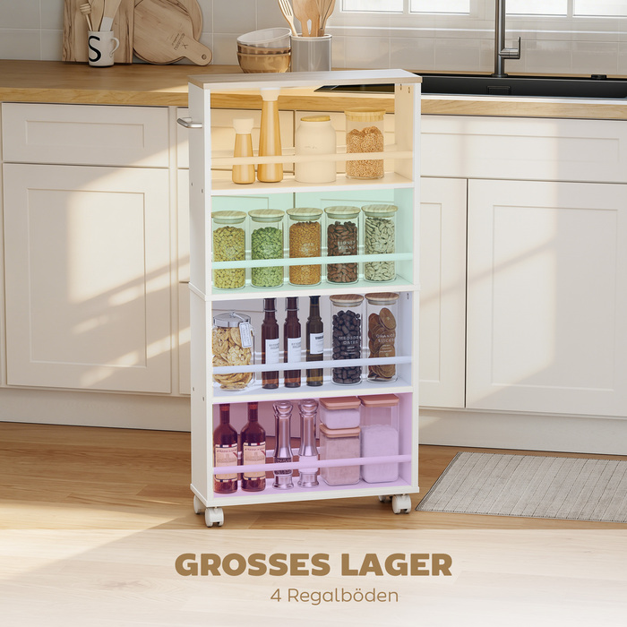 Багатофункціональна полиця на колесах, вузький дизайн, 4 відділення, 45x15x91 см, колір натуральний