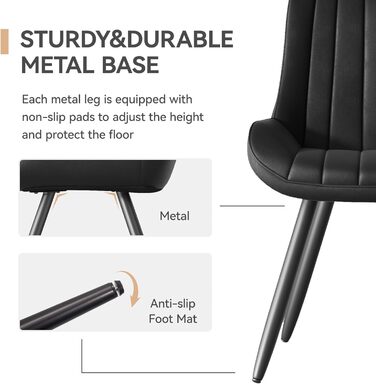 Обідні стільці для кухні: м'які, з подушкою 10 см, з штучного матеріалу, на металевих ніжках, FU01043BL-2 (набір 8 шт., чорний)