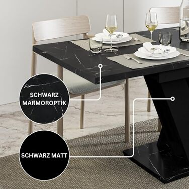 Розсувний кухонний стіл PROROOM FURNITURE Malvi - чорний, 120-160 см, для 4-6 осіб | Збірка легко | Royal Marmor | Для їдальні та кухні