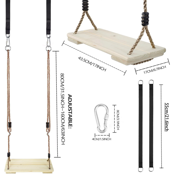 Шовковий крісло-гойдалка KINSPORY з регульованим канатом, для дому та саду, до 130 кг, світло-коричневий