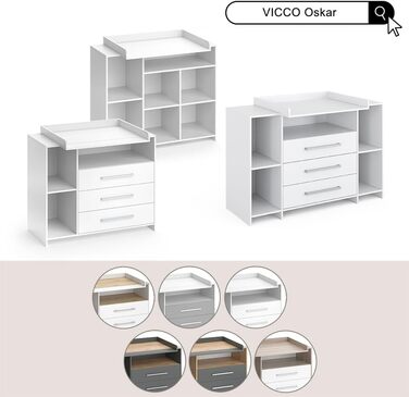 Комод-пеленальник Vicco Oskar, білий/золотиста дуб, дитячі меблі