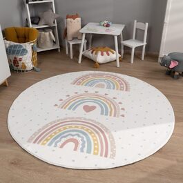 Килим для дитячої кімнати, килим для дівчинки, дитячий килим, дитячі сердечка, пастельний, рожево-бежевий, круглий 120 см