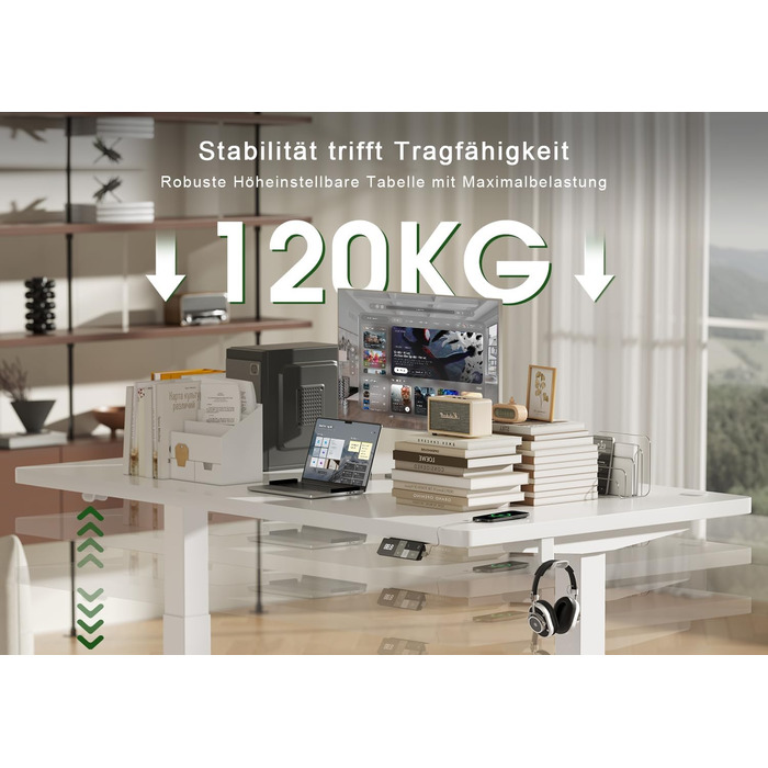Електричний підйомний стіл Devoko 160x80 см, ергономічний комп'ютерний стіл для роботи стоячи та сидячи, подвійний мотор, пам'ять, USB-C, білий