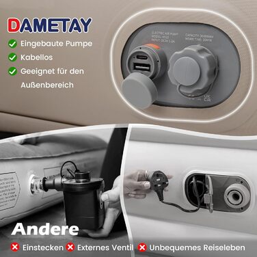 Надувний матрац 2 персони з електричною помпою, 190x125x20 см - для дому та кемпінгу