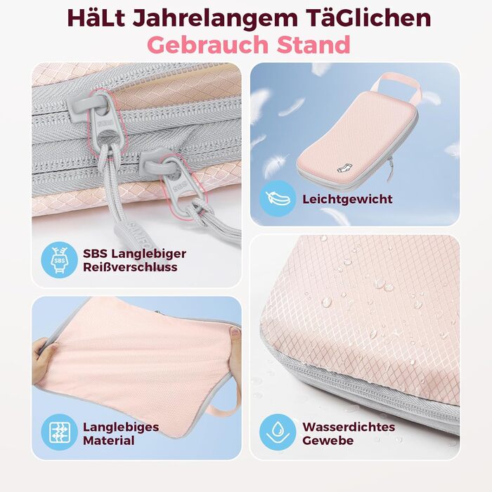 Набір компресійних органайзерів для валізи та рюкзака, водонепроникні пакувальні куби для подорожей, 8 предметів (Рожевий)