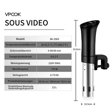 Су-від занурна циркуляція, посуд для приготування їжі, чорний. Зручний для здорового харчування, низькокалорійний